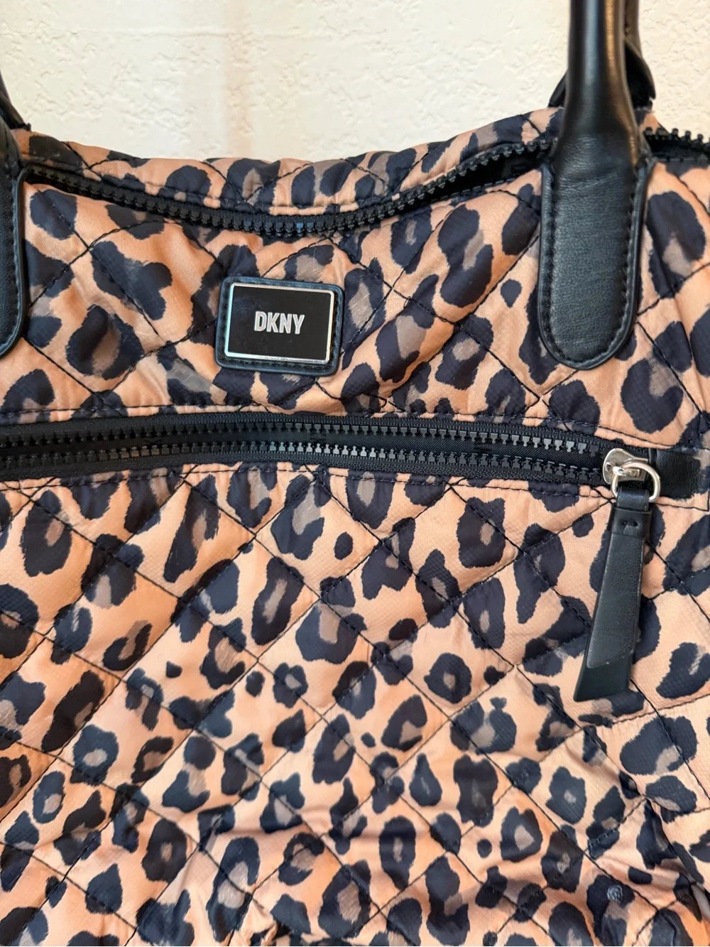 DKNY Quilted Leopard Print Nylon Tote Bag : Lightweight Shoulder Bag